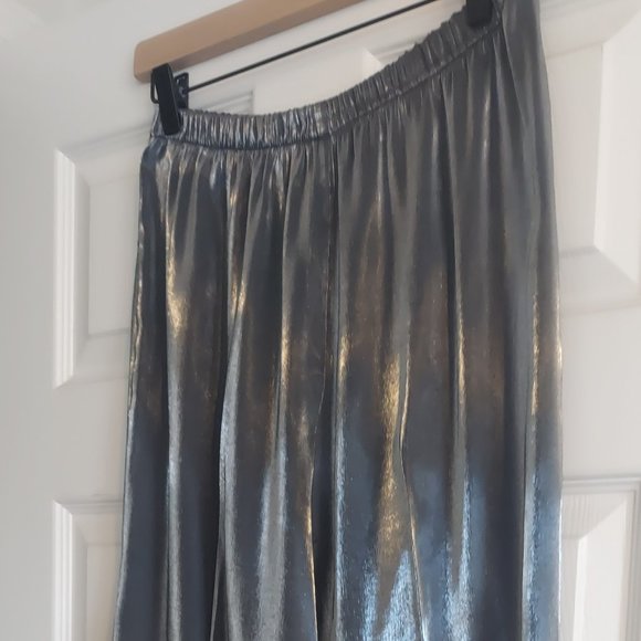 Metallic Gray Dressy Wide Leg High Waist Lounge Pants Sz 12 - Picture 11 of 11